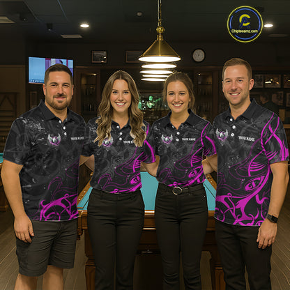 Black And Purple 8 Ball Wings Billiard Shirt For Women Custom Tribal Pool Jersey Team Polo & 1/4 Zip TDM5774