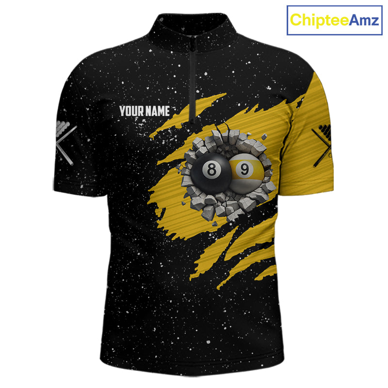 Yellow Black Grunge US Flag 8 Ball & 9 Ball Pool Men's Billiard Shirt Custom Billiard Team Jersey TDM5777