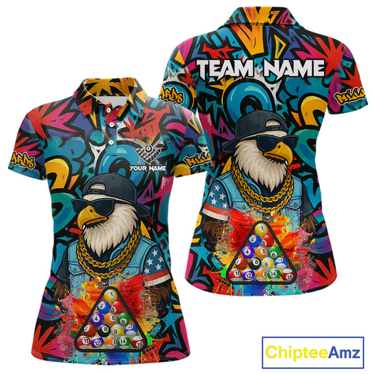 Funny Eagle Colorful Graffiti 8 Ball Billiard Shirt For Women Custom Billiard Jersey Pool Team Shirt TDM5782