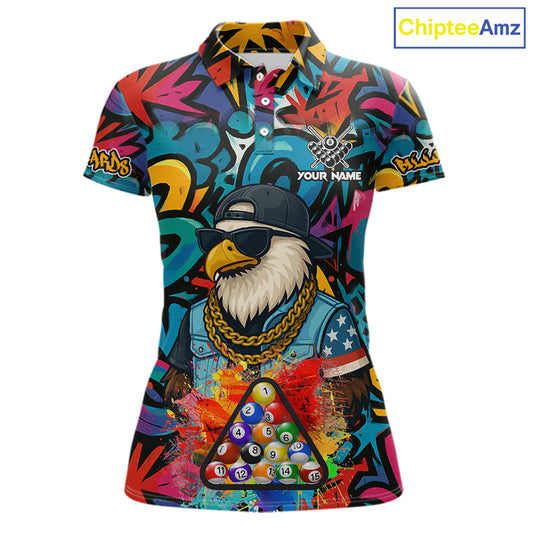 Funny Eagle Colorful Graffiti 8 Ball Billiard Shirt For Women Custom Billiard Jersey Pool Team Shirt TDM5782