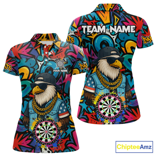 Funny Eagle Colorful Graffiti Darts Shirt For Women Custom Darts Jersey Team Polo & 1/4 Zip TDM5783