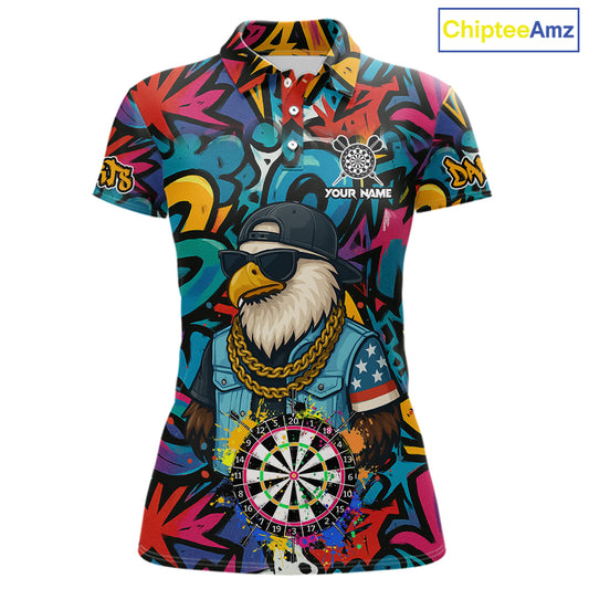 Funny Eagle Colorful Graffiti Darts Shirt For Women Custom Darts Jersey Team Polo & 1/4 Zip TDM5783