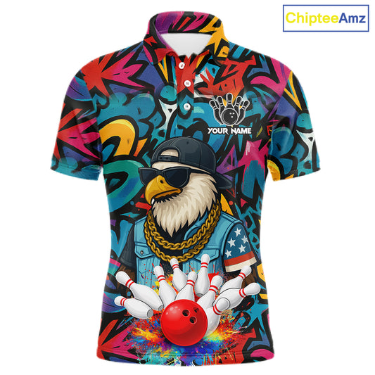 Funny Eagle Colorful Graffiti Bowling Shirt For Men Custom Bowling Team Jersey Polo & 1/4 Zpip TDM5784