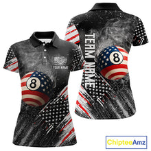 Load image into Gallery viewer, Personalized Grunge American Flag Women&#39;s Billiard Shirts Custom 8 Ball Pool Smoke Team Jerseys TDM4054