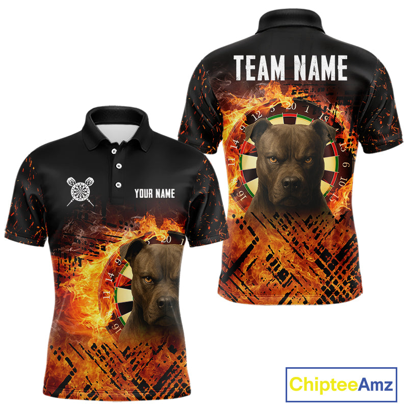 Personalized Fire Pitbull Dart Shirts For Men – Custom Flaming Darts Team Polo & 1/4 Zip Jerseys TDM4056