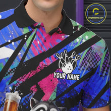 Load image into Gallery viewer, Funny Raccoon Colorful Graffiti Bowling Jersey For Men Custom Bowling Polo &amp; 1/4 Zip Team Shirts TDM6572