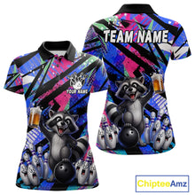 Load image into Gallery viewer, Funny Raccoon Colorful Graffiti Bowling Jersey For Women Custom Bowling Polo &amp; 1/4 Zip Team Shirts TDM6572