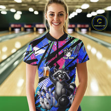 Load image into Gallery viewer, Funny Raccoon Colorful Graffiti Bowling Jersey For Women Custom Bowling Polo &amp; 1/4 Zip Team Shirts TDM6572