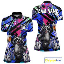 Load image into Gallery viewer, Funny Raccoon Colorful Graffiti Bowling Jersey For Women Custom Bowling Polo &amp; 1/4 Zip Team Shirts TDM6572