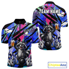 Load image into Gallery viewer, Funny Raccoon Colorful Graffiti Bowling Jersey For Men Custom Bowling Polo &amp; 1/4 Zip Team Shirts TDM6572