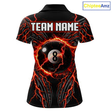 Load image into Gallery viewer, Thunder Lightning Tribal 8 Ball women's billiard polo shirt custom pool jersey, personalized billiards team apparel, tournament uniform