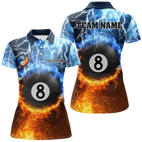 Fire And Water 8 Ball Pool Thunder Lightning Custom Women Billiard Shirts, Funny Billiard Jerseys TDM2072