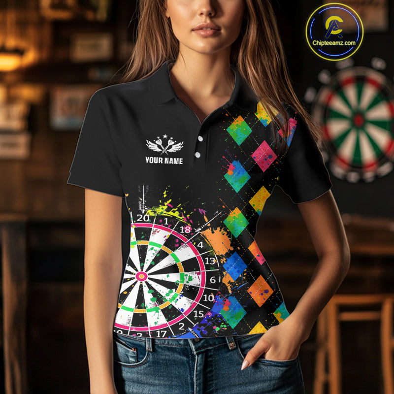 Custom Colorful Grunge Argyle Darts Shirt For Women Custom Darts Team Jersey, Funny Darts Gifts TDM4402