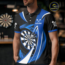 Load image into Gallery viewer, Personalized Blue And Black Darts Shirt For Men Custom Darts League Team Polo &amp; 1/4 Zip Jerseys TDM4405