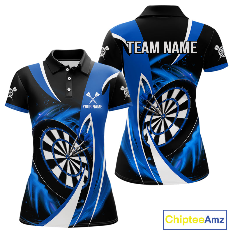 Personalized Blue And Black Darts Shirt For Women Custom Darts League Team Polo & 1/4 Zip Jerseys TDM4405