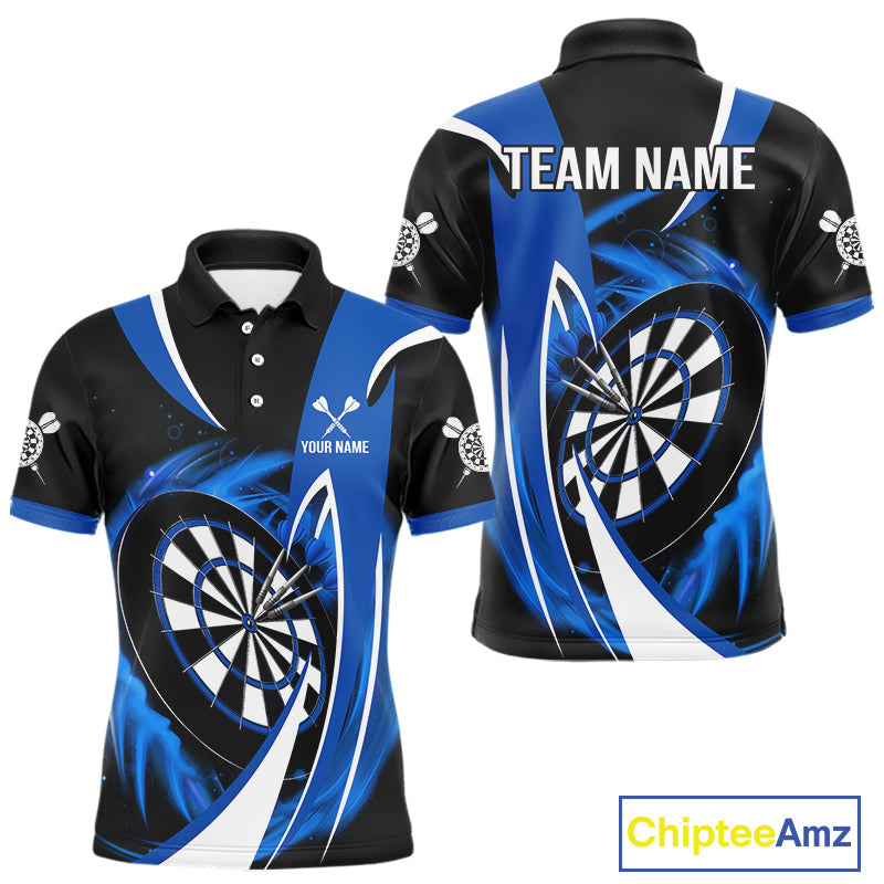 Personalized Blue And Black Darts Shirt For Men Custom Darts League Team Polo & 1/4 Zip Jerseys TDM4405