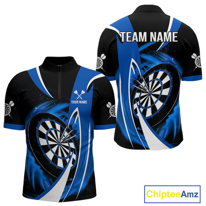 Personalized Blue And Black Darts Shirt For Men Custom Darts League Team Polo & 1/4 Zip Jerseys TDM4405