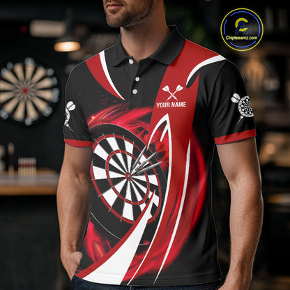 Personalized Red And Black Darts Shirt For Men Custom Darts League Team Polo & 1/4 Zip Jerseys TDM4406