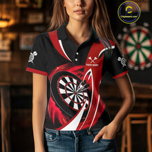 Load image into Gallery viewer, Personalized Red And Black Darts Shirt For Women Custom Darts League Team Polo &amp; 1/4 Zip Jerseys TDM4406
