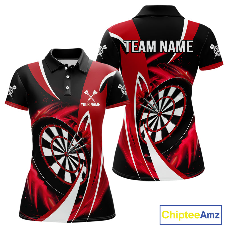 Personalized Red And Black Darts Shirt For Women Custom Darts League Team Polo & 1/4 Zip Jerseys TDM4406