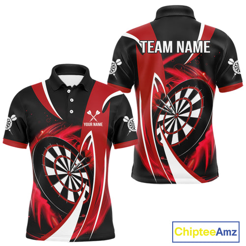 Personalized Red And Black Darts Shirt For Men Custom Darts League Team Polo & 1/4 Zip Jerseys TDM4406
