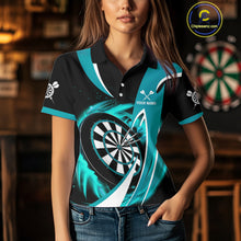 Load image into Gallery viewer, Personalized Turquoise &amp; Black Darts Shirt For Women Custom Darts League Team Polo &amp; 1/4 Zip Jerseys TDM4407