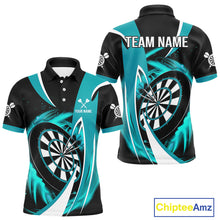 Load image into Gallery viewer, Personalized Turquoise &amp; Black Darts Shirt For Men Custom Darts League Team Polo &amp; 1/4 Zip Jerseys TDM4407