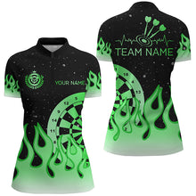 Load image into Gallery viewer, Green Dartboard Fire Flame Women Darts Polo &amp; Quarter-Zip Shirt Custom Team Jersey Darts Gifts TDM2298