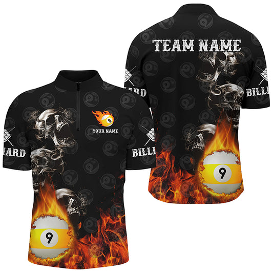Personalized 9 Ball Pool Skull On Fire Billiard Shirts For Men, Funny 3D Printed Billiard Jerseys TDM2307