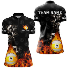 Load image into Gallery viewer, Personalized 9 Ball Pool Skull On Fire Billiard Shirts For Women, Funny 3D Printed Billiard Jerseys TDM2307