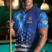 Load image into Gallery viewer, Blue Thunder Lightning American Flag Billiard Shirt For Men Custom Patriotic Pool Balls Jersey TDM4639
