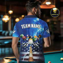 Load image into Gallery viewer, Blue Thunder Lightning American Flag Billiard Shirt For Men Custom Patriotic Pool Balls Jersey TDM4639