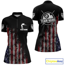 Load image into Gallery viewer, Billiard Jersey American Flag Smoke For Women Custom Patriotic 8 Ball Pool Jersey Polo &amp; 1/4 Zip TDM4647