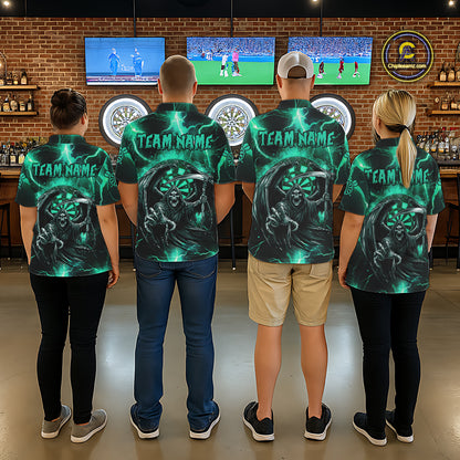 Personalized Turquoise Grim Reaper Custom Thunder Lightning Men Dart Shirts, 3D Darts Team Jerseys TDM2800