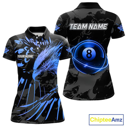 Custom Black And Blue 8 Ball Pool Eagle Paint Billiard Shirts For Women Team League Billiard Jerseys TDM5522