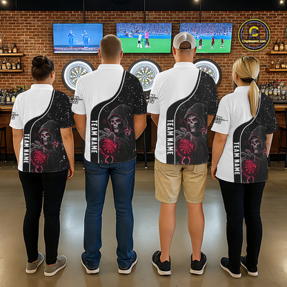 Red Grim Reaper Darts Men Polo & Quarter-Zip Custom Darts Shirts For Team Darts Jerseys TDM5525