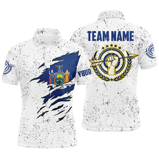 Personalized Grunge New York Archery Men Polo Shirts, Patriotic New York Flag Shirts For Archers TDM0961