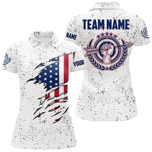 Personalized Grunge US Archery Women Polo Shirts, Patriotic American Flag Shirts For Archers TDM0962