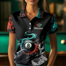 Load image into Gallery viewer, Personalized Orange And Turquoise 8 Ball Pool Smoke Billiard Shirts For Women Custom Billiard Jersey TDM3475