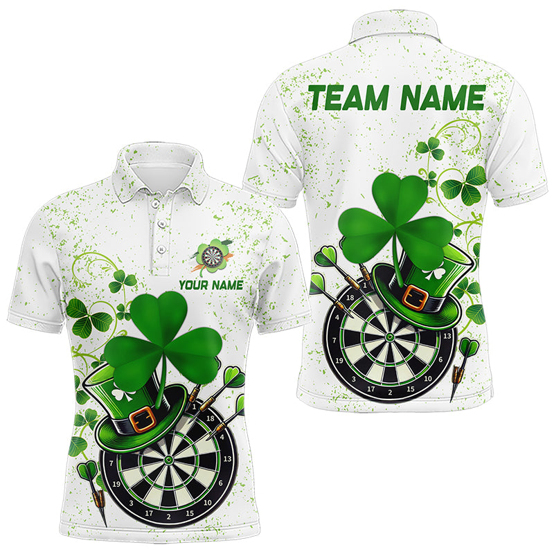 Luckiest  Green Shamrock White Grunge Dart Shirts For Men Custom St Patrick Day Dart Team Jerseys TDM3478