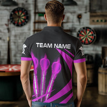 Load image into Gallery viewer, Black And Purple Fire Flame Darts Polo &amp; Quarter Zip Custom Dart Shirt For Men Darts League Jerseys TDM3480