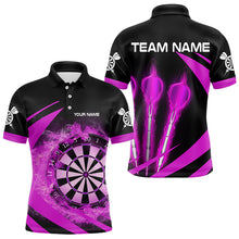 Load image into Gallery viewer, Black And Purple Fire Flame Darts Polo &amp; Quarter Zip Custom Dart Shirt For Men Darts League Jerseys TDM3480