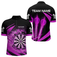 Load image into Gallery viewer, Black And Purple Fire Flame Darts Polo &amp; Quarter Zip Custom Dart Shirt For Men Darts League Jerseys TDM3480