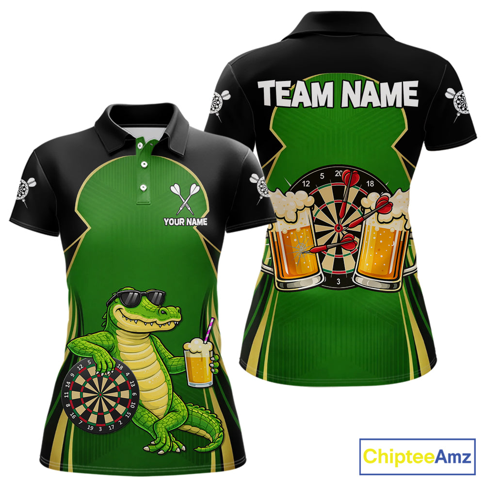 Funny Alligator And Beer Darts Shirt For Women Custom Darts Jersey Polo & 1/4 Zip, Darts Gifts TDM6144