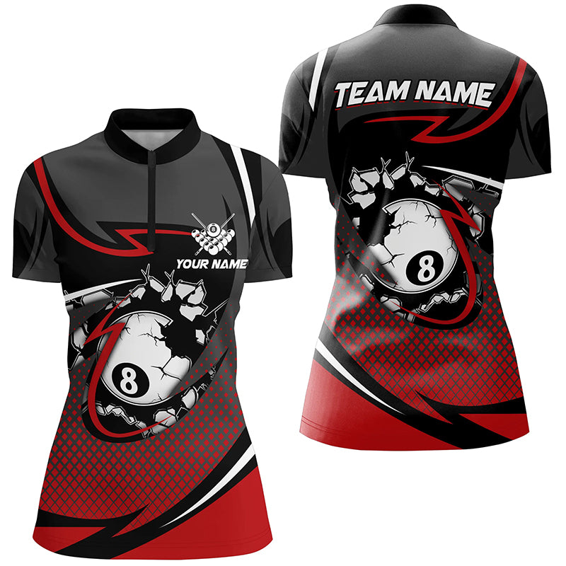 Funny 8 Ball Pool Red Billiard Jerseys Women Quarter-Zip Shirts Team League Billiard Shirts TDM1501