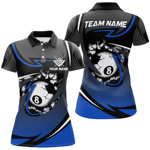 Funny 8 Ball Pool Blue Billiard Jerseys For Women Custom Polo Shirts Team League Billiard Shirts TDM1502