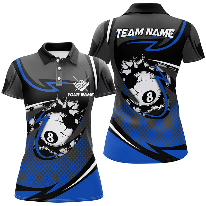 Funny 8 Ball Pool Blue Billiard Jerseys For Women Custom Polo Shirts Team League Billiard Shirts TDM1502