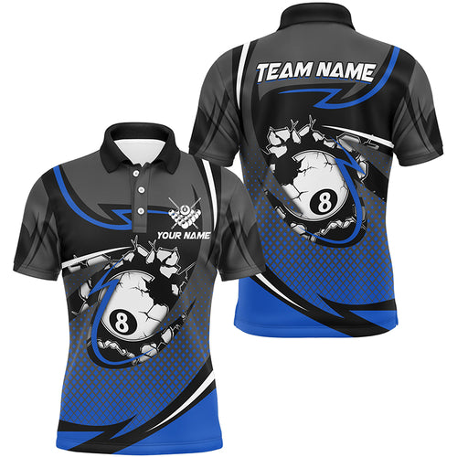 Funny 8 Ball Pool Blue Billiard Jerseys For Men Custom Polo Shirts Team League Billiard Shirts TDM1502