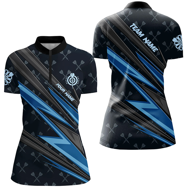 Personalized Blue Darts Jersey Women Quarter-Zip Shirts Custom Name Team League Darts Shirts TDM1504