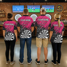 Load image into Gallery viewer, Pink Black Grunge Dart Shirts For Women Custom Dart Jersey With Pocket Option TDM6381